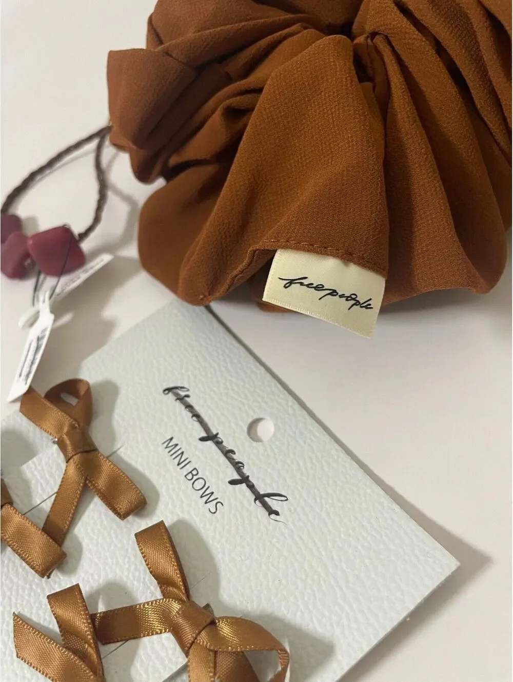 NWT Free People Accessory Set: Mini Bow Clips, Hair Scrunchie, Bracelet